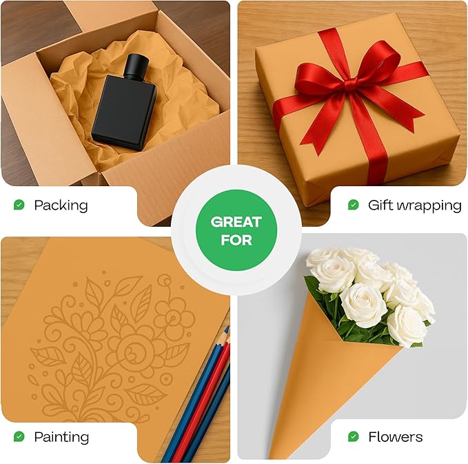 Orange Kraft Paper Roll 24" x 1200" (100 feet) with Cutter - USA-Made Gift Wrapping Paper for Packing, Moving, Shipping & Crafts/Arts - 100% Recyclable Natural Craft Material by IDL Packaging