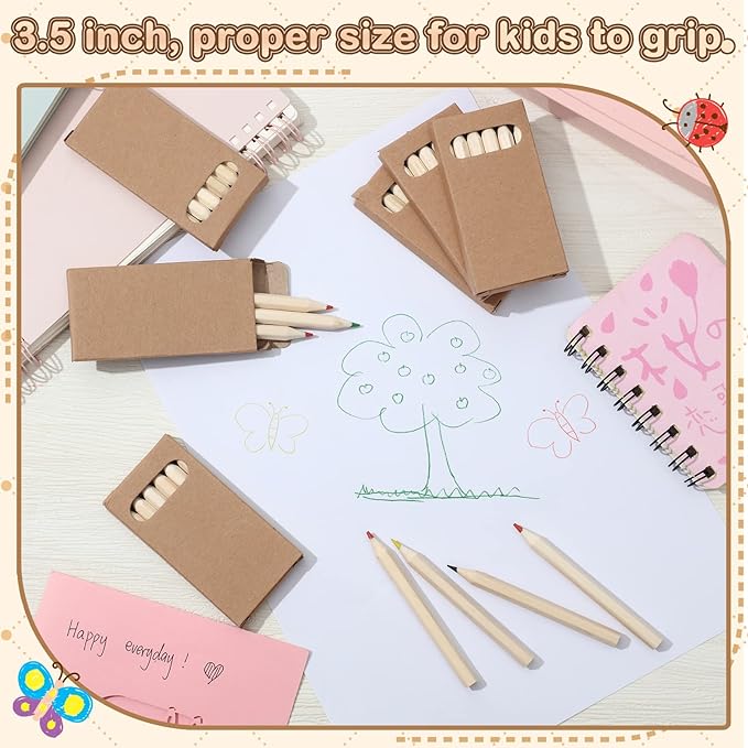 Ctosree 60 Packs Mini Colored Pencils Bulk 3.5 Inch Coloring Drawing Pencil in Kraft Boxes Goodie Bags Gift for Kids Adult Classroom School Office Painting Christmas Birthday Party Favor, 6 Per Pack