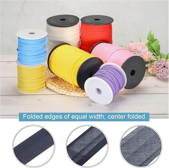 MECCANIXITY 1 Inch Double Fold Bias Tape Polyester Continuous Bulk Bias Tape for Sewing,Seaming Quilting Hemming Binding Crafts (Navy Blue 55 Yards)