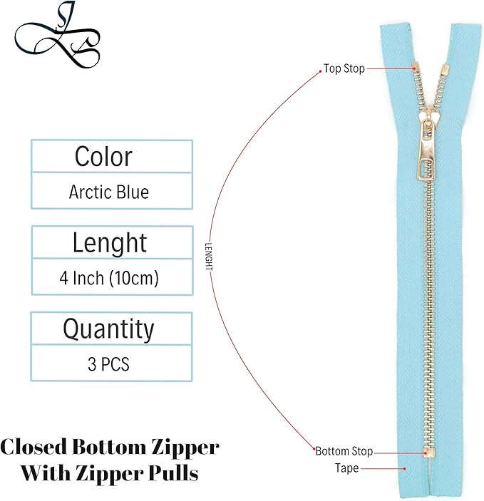#5 Gold Metal Zipper - 50+ Colors - 3 PCS - (4-14 inches) Sizes - Luxury Lightweight Handcraft Metal Zippers with pulls for Purses Bags Pockets Shoes Sewing & Crafts DIY ZP02364