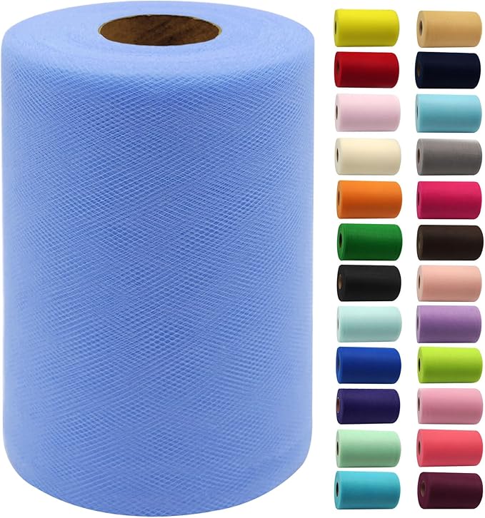Powder Blue Tulle Fabric Rolls 6 Inch by 100 Yards (300 feet) Fabric Spool Tulle Ribbon for DIY Halloween Tutu Bow Baby Shower Birthday Party Wedding Decorations Christmas Craft Supplies