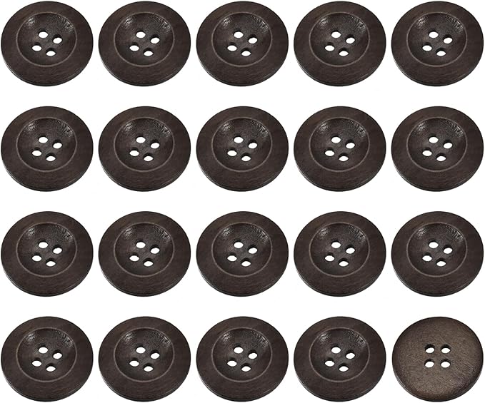 uxcell 50Pcs Wooden Buttons, 28mm(1 1/8") 4 Hole Round Wood Sewing Button Craft for Sewing DIY Craft Clothing, Dark Brown