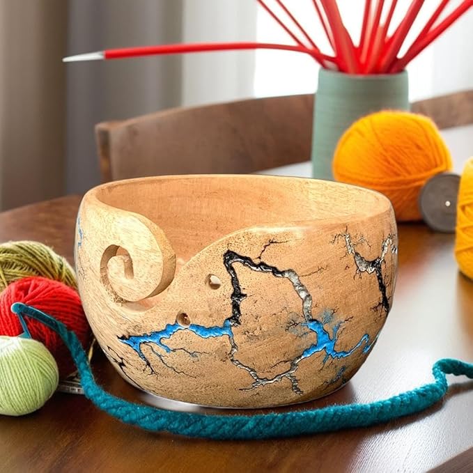 Prime Art Wooden Yarn Bowl Yarn Bowl for Crochet Yarn Bowl for Knitting Yarn Bowl for Crochet Large Yarn Bowl (Multi Color)