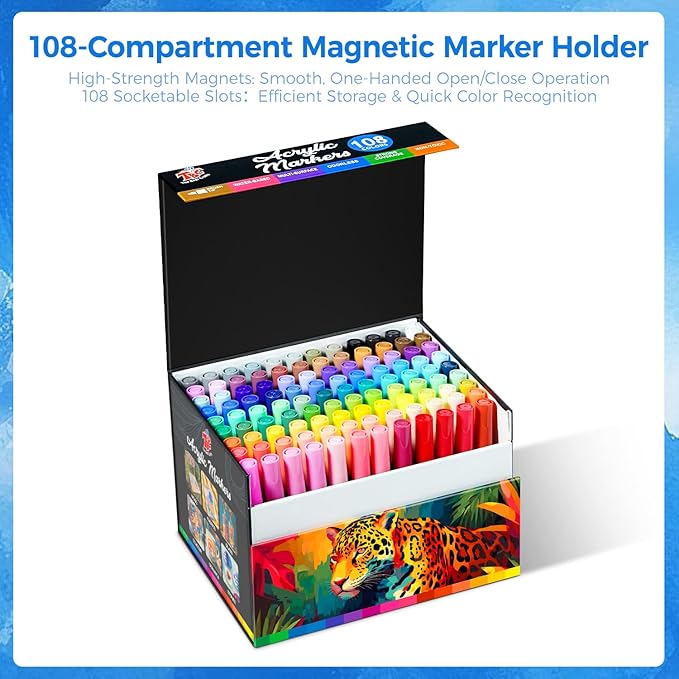 TBC The Best Crafts Acrylic Paint Markers, 108 Colors Water-Based Paint Pens for Art and Craft Projects, Multi-Surface Use on Fabric, Glass, Wood, Stone, Metal, Ceramic, Canvas, Rock