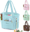 Corduroy Crochet Bag 11.5" Large Yarn Storage Tote with Grommets, Needle Holders – Knitting Bag Organizer for Crochet Hooks, Accessories, Tools & Projects –Gift for Knitters & Crafters