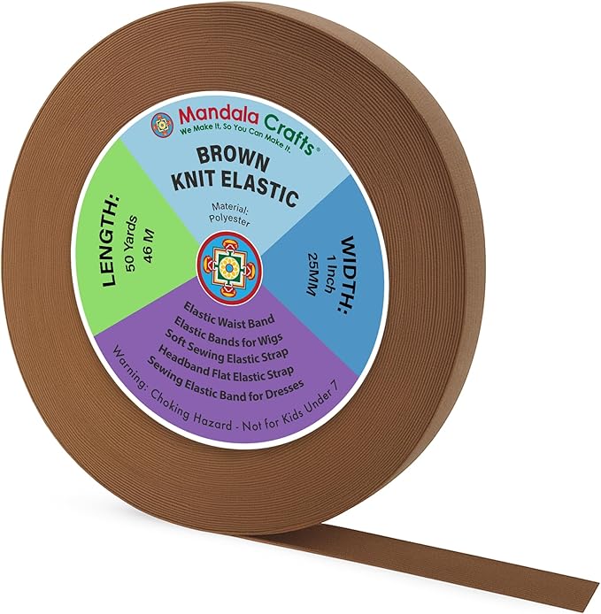 Mandala Crafts Wide 1 Inch Brown Elastic Bands Spool for Pants Waistbands Sewing and DIY Crafts, 50 YD Stretchy Flat Fabric Strap Knit Elastic Band for Wig