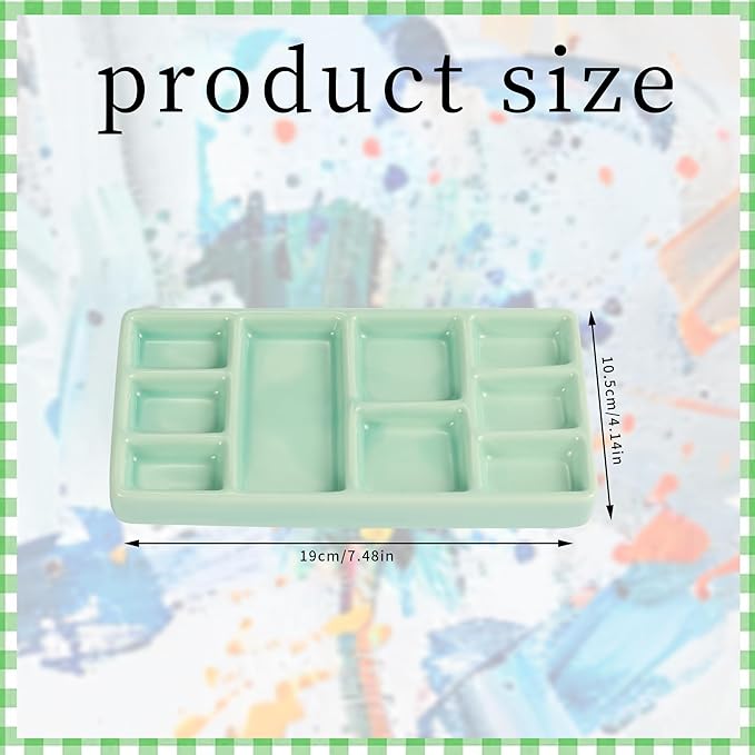 Porcelain Watercolor Palette - 10 Well Ceramic Artist Paint Palette with Mixing Tray for Painting and Craft Projects（Green）