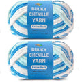 Soft Velvet Yarn Chenille Yarn for Crocheting and Knitting – Bulky (93 Yards/100g) - Polyester - Yarn for Blanket Amigurumi Weaving Crafts (Blue Sky Mix, 2 Pack)