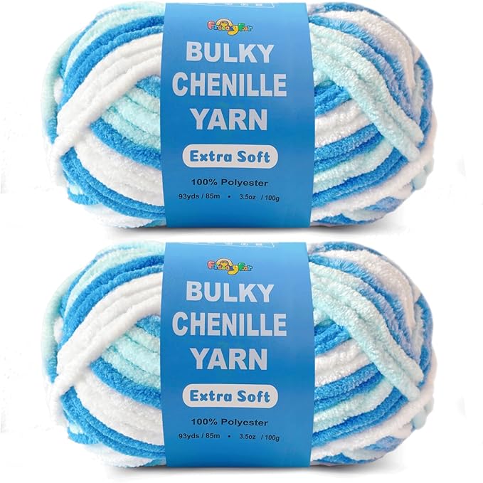 Soft Velvet Yarn Chenille Yarn for Crocheting and Knitting – Bulky (93 Yards/100g) - Polyester - Yarn for Blanket Amigurumi Weaving Crafts (Blue Sky Mix, 2 Pack)