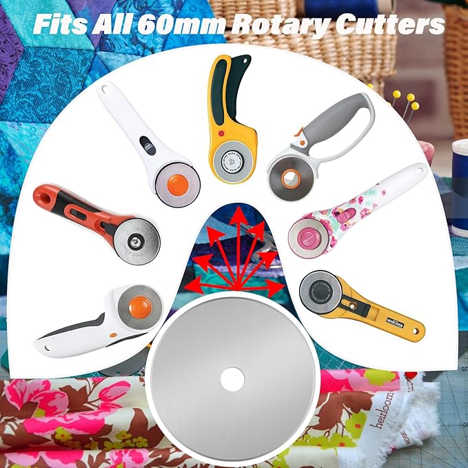 60mm Rotary Cutter Blades,5-Pack Replacement Blades Fits Fiskars,OLFA,Martelli,Dremel,Truecut,DAFA,Fabric Cutting Blades Refill for Quilting Scrapbooking Sewing Arts &Crafts, SKS-7