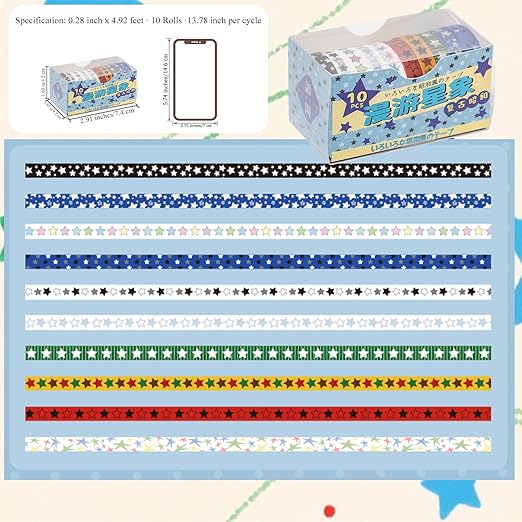 Cute Star Washi Tape Set Scrapbook Supplies Y2K Pentagram Stars Junk Journal Collage Decorative Tape Bulk Kawaii Aesthetic Five Pointed Star Washi Tapes Pack Scrapbooking Materials Journaling Supplies