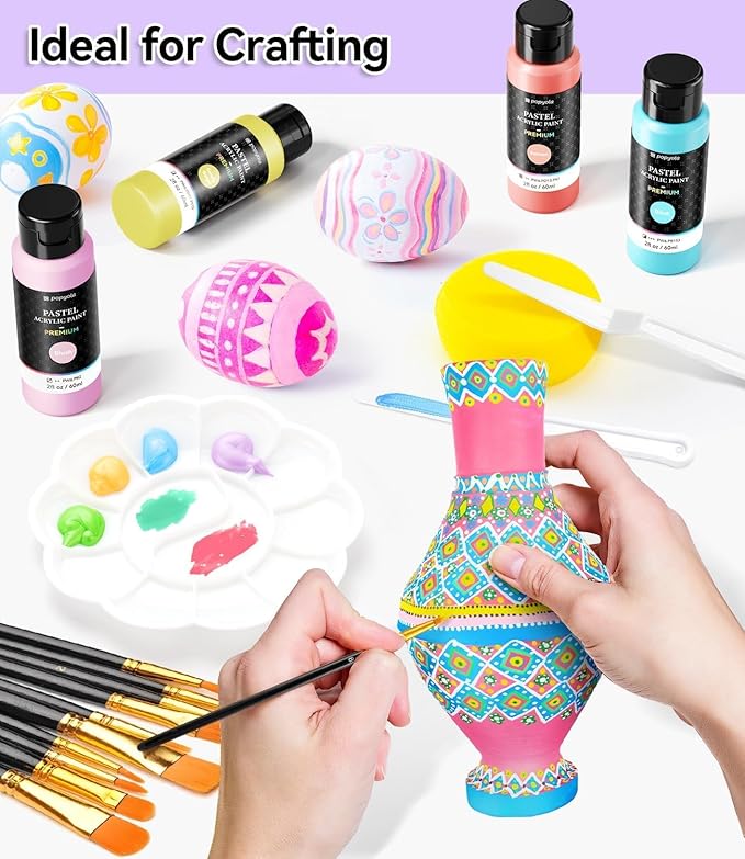 64 PCS Pastel Acrylic Paint Set with 12 Brushes, 2 Knives & Palette, 48 Colors (2oz/60ml) Art Craft Paint for Adults Kids Artists Beginners, Canvas Ceramic Rocks Wood Painting Kit Art Supplies