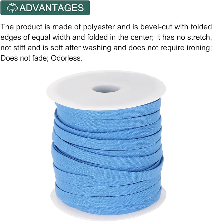 MECCANIXITY 1/4 Inch Double Fold Bias Tape Polyester Continuous Bulk Bias Tape for Sewing,Seaming Quilting Hemming Binding Crafts (Blue 25 Yards)
