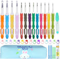 Weabetfu 13 Size Crochet Hook Set,2mm(B)-10mm(N) Ergonomic Crochet Hooks with Case,Extra Long for Arthric Hands,Soft Grip Crochet Hooks Needles for Beginners&Gift