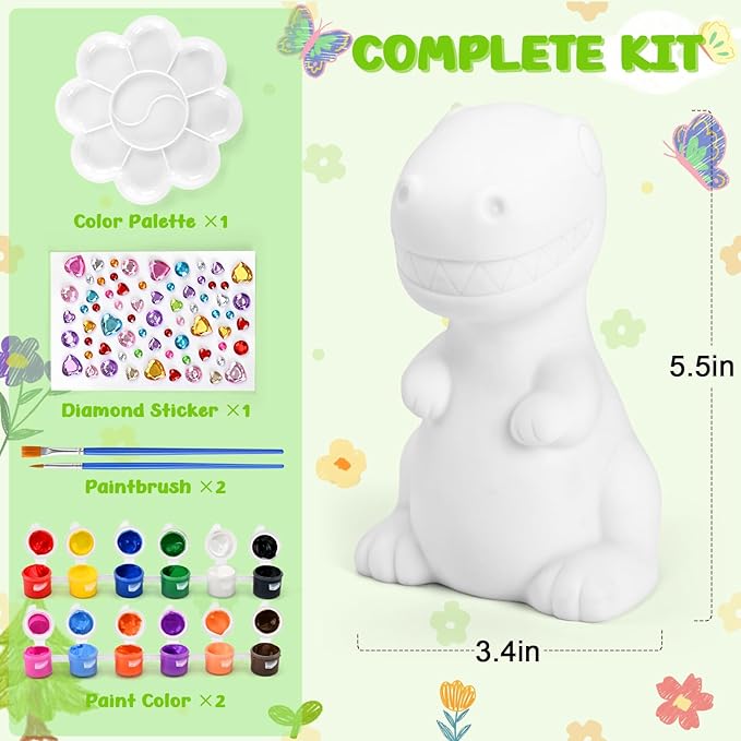 dededa Paint Your Own Dinosaur Lamp Kit, Arts and Crafts for Kids, Art Supplies Painting Kits Dinosaur Toys for Kids 8-12, Christmas Halloween Birthday Gifts for Boys Girls Ages 4 5 6 7 8 9 10 11 12+