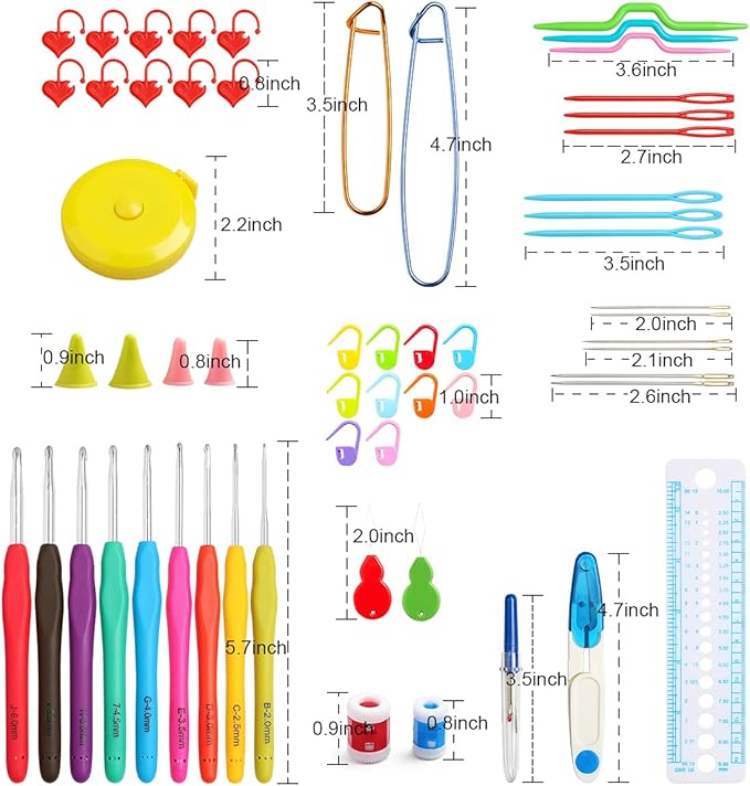KOKNIT Crochet Hooks Set with Storage Case - 9 Soft Grip Ergonomic Crochet Needles,12 Coloured Aluminum Yarn Crocheting Crochet Hooks,Crochet Kit with Crochet Supplies and Accessories
