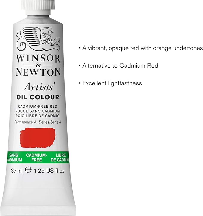 Winsor & Newton Artists' Oil Color, 37ml (1.25 oz) Tube, Cadmium-Free Red