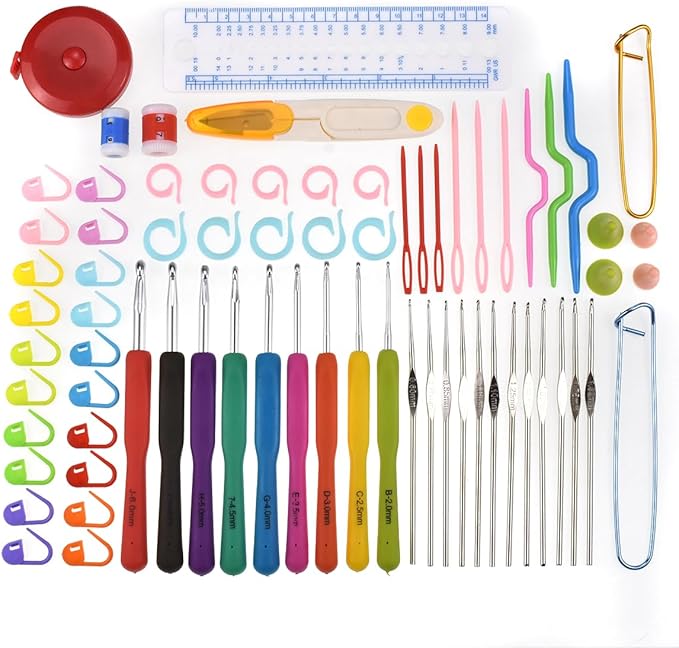 KOKNIT Crochet Hooks Set with Storage Case, Soft Grip Ergonomic Crochet Needles, Smooth Coloured Aluminum Yarn Crochet Hooks Crochet Kit with Crochet Tools Supplies and Accessories