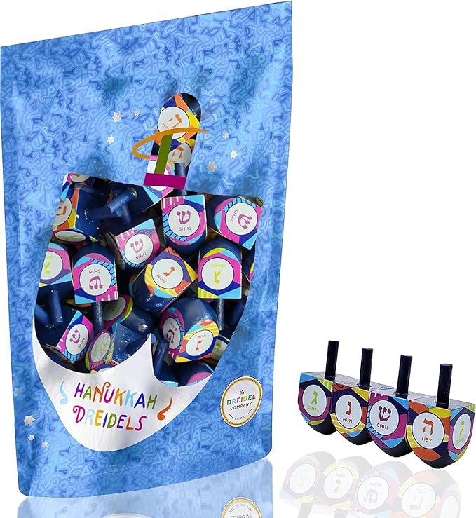 Multi Colored Hand Painted Wooden Dreidels, The Hanukkah Game, Let's Play Dreidel (50-Pack)