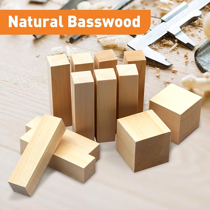 Basswood Carving Blocks 18 pcs Whittling Wood Carving Blocks, Blocks for Wood Carving, Basswood Carving Blocks, BROWN