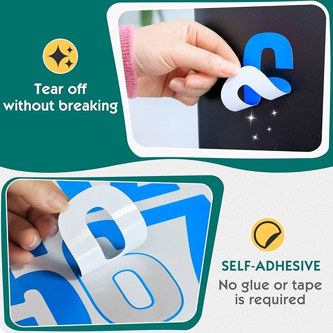 Seloom 13 Sheets Alphabet Stickers,4 Inch Large Vinyl Letter Number Stickers Self Adhesive,Waterproof Numbers Alphabet Letters Labels for DIY Crafts,Mailbox,Notebook,Door,Water Bottles,Car(Blue)