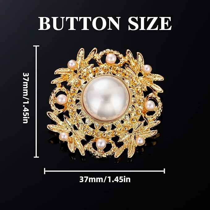 4 Pcs Sliver Rhinestone Buttons Crystal Embellishments for Clothing Jewelry Making DIY Decoration Bottons for Sewing Crafts Wedding Bridal (Pearl-Gold)