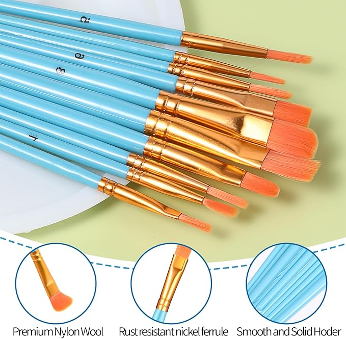 72 Pcs 60 Paint Brushes and 12 Paint Palette Tray, Paints Brushes Palette Set, Professional Artist Painting Set for Watercolor, Oil, Acrylic Painting, Suitable for Kid and Adults