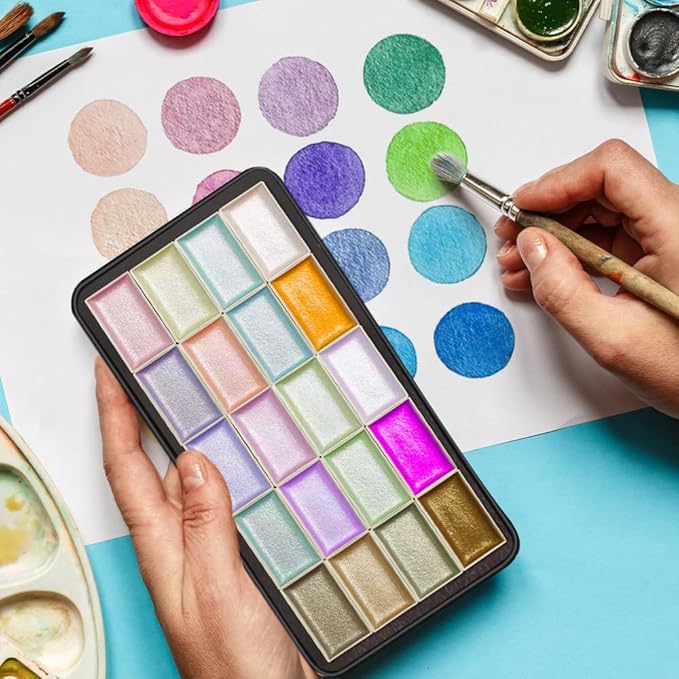 Portable Watercolor Paint Palette with Tins, Lightweight Empty Full Pans with Magnetic Squares, Metal Paint Tray Palettes for Travel, Acrylics Painting and Art, 20Full Pans,Black