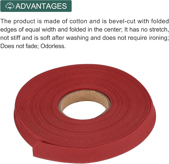 MECCANIXITY 1/2 Inch Double Fold Bias Tape Polyester Continuous Bulk Bias Tape for Sewing,Seaming Quilting Hemming Binding Crafts (Wine Red 10 Yards)