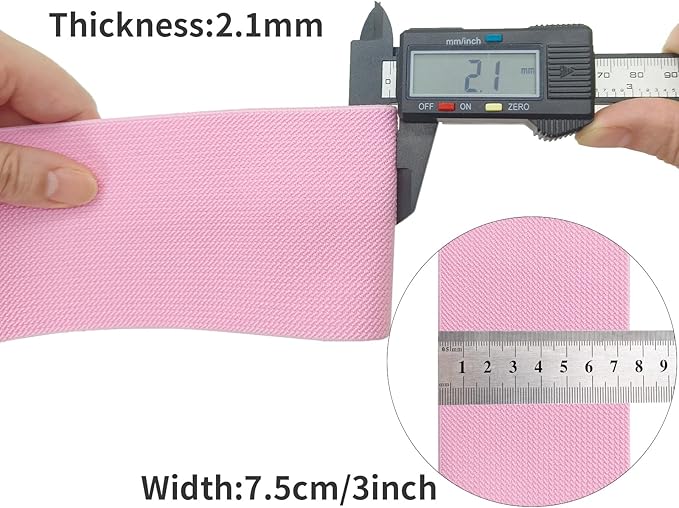 Pink Knit Elastic Band 3 inch 5 Yards Double-Side Twill Woven Elastic Heavy Stretch Elastic Spool for Sewing Pants Waistband, Wigs, Skirts, Craft DIY Projects