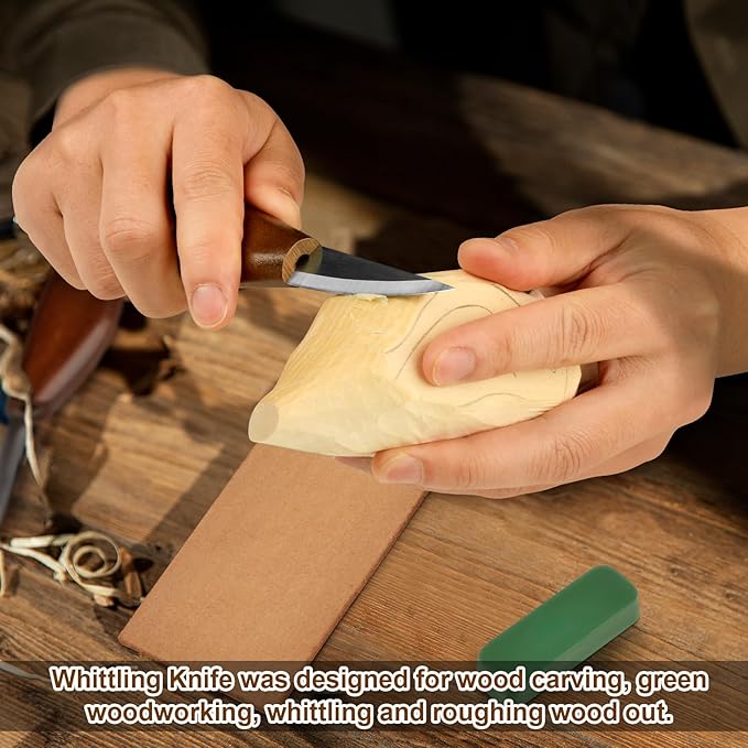 Wood Carving Knife With Leather Strop and Polishing Compound, Wood Whittling Tools for Beginners, Adults and Kids Whittling Tools (Sloyd Carving Knife)