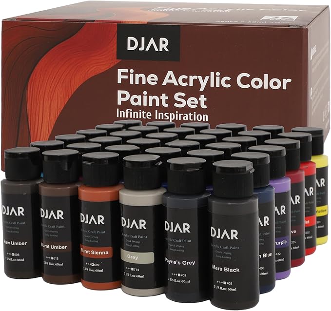 DJAR Acrylic Paint Set, 36 Colors 2 fl oz/60ml Bottles, Art Supplies for Painting Canvas, Glass, Egg, Wood