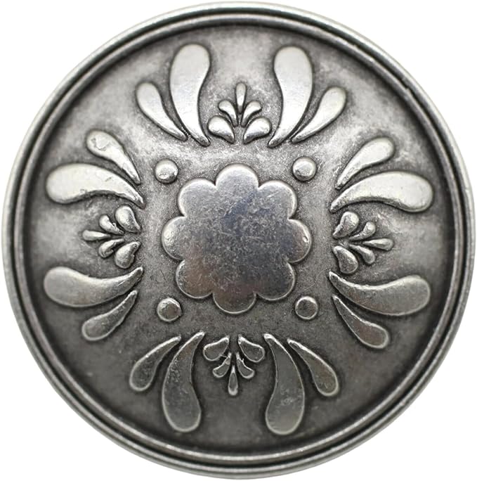 Antique Silver Metal Shank Buttons - 12 Pcs - 3 Size Options - Floral Round Metal Shank Buttons Vintage for Men Women Blazer Coat Uniform Shirt Suit and Jacket Sewing Craft DIY N11002