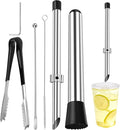 5Pcs Straw Hole Puncher Set, Luxiv 304 Stainless Steel Straw Puncher for Plastic Lids Hole Punching Tools for Drinks Coffee Lemonade Stand Tool Set with Muddler, Stirring Rod, Ice Tweezers, Brush