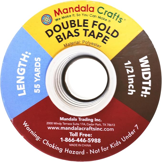 Mandala Crafts 55 Yards 1/2 Inch Dim Gray Double Fold Bias Tape for Sewing - Bias Binding Tape for Quilting Binding, Hemming, Seam, and Fabric Piping