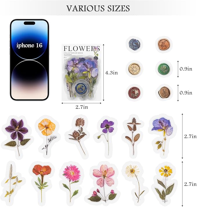 320PCS Pre-Cut Floral Stickers Set Small Flower Decal Journal Stickers PET Flower Sticker for Journaling Scrapbooking, Double Blade Line-Easy to Peel