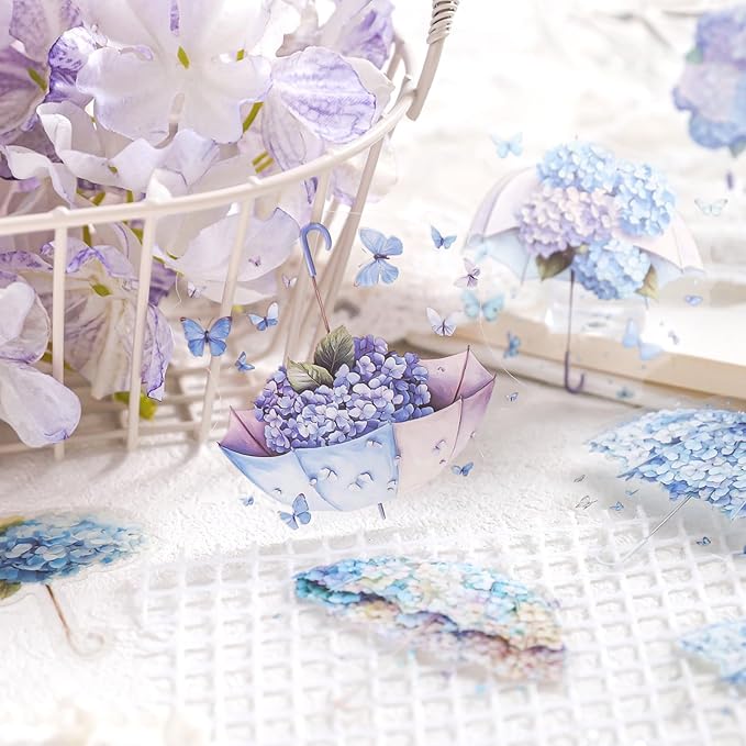 120 Pieces Vintage Fantasy Floral Umbrella PET Stickers, Aesthetic Decorative Flower Umbrella Scrapbook Stickers for DIY Diary Junk Journal Handbook Album Decoration Journaling Scrapbooking Supplies