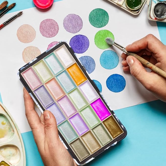 Portable Watercolor Paint Palette with Tins, Lightweight Empty Full Pans with Magnetic Squares, Metal Paint Tray Palettes for Travel, Acrylics Painting and Art, 20Full Pans,Gardenia Flower