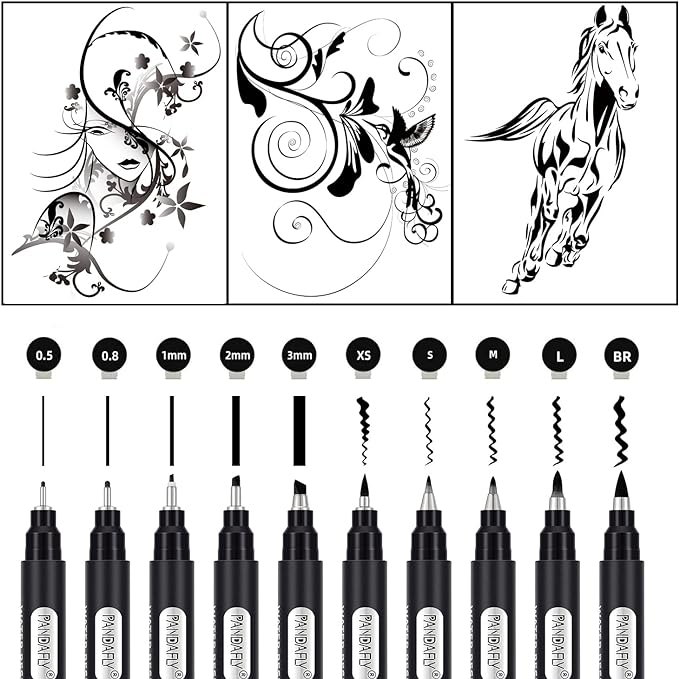 PANDAFLY Calligraphy Pen, 10 Size Calligraphy Pens for Writing, Brush Pens Calligraphy Set for Beginners, Hand Lettering Pen for Art Drawing, Sketching, Scrapbooking