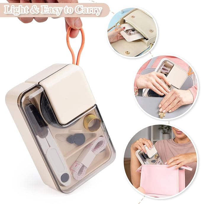 Mini Sewing Kits for Adults & Kids, Small Sewing Accessories and Supplies for Beginners with Needles, Threads, Scissors, Measure Tape, Suitable for Travel, Home, School and DIY Gift (Cream White)