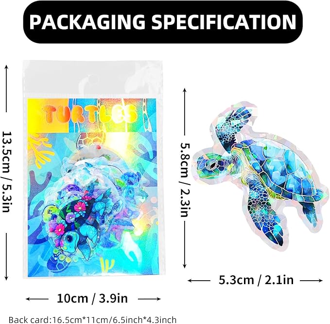 Yoksas Cute Holographic Sea Turtle Stickers - 50Pcs Waterproof Clear Kawaii Shiny Ocean Life Stickers for Scrapbook,Water Bottles,Laptops,Birthday Party Supplies
