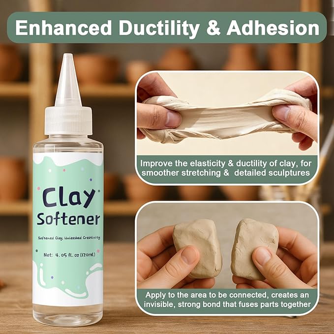 120ml Polymer Clay Softener, Restore Clay Flexibility, Increase Ductility & Strong Adhesion, for Ceramic Artists, Crafts, and DIY Projects