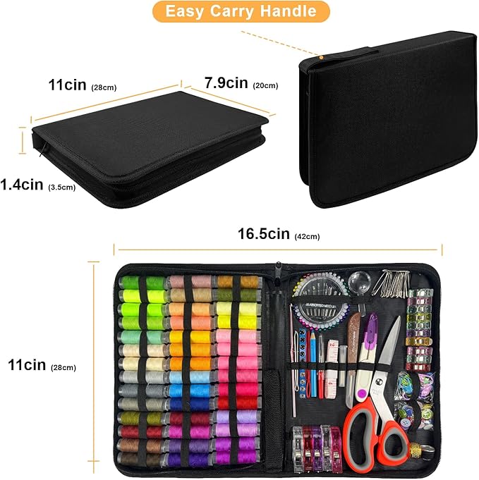 HYHJMISTY Sewing Kit for Adults, 50 Color Sewing Thread Kit, 295PCS Sewing Accessories with Ergonomic Scissors, Portable Professional Mending Essentials for Travel, Home, Beginners