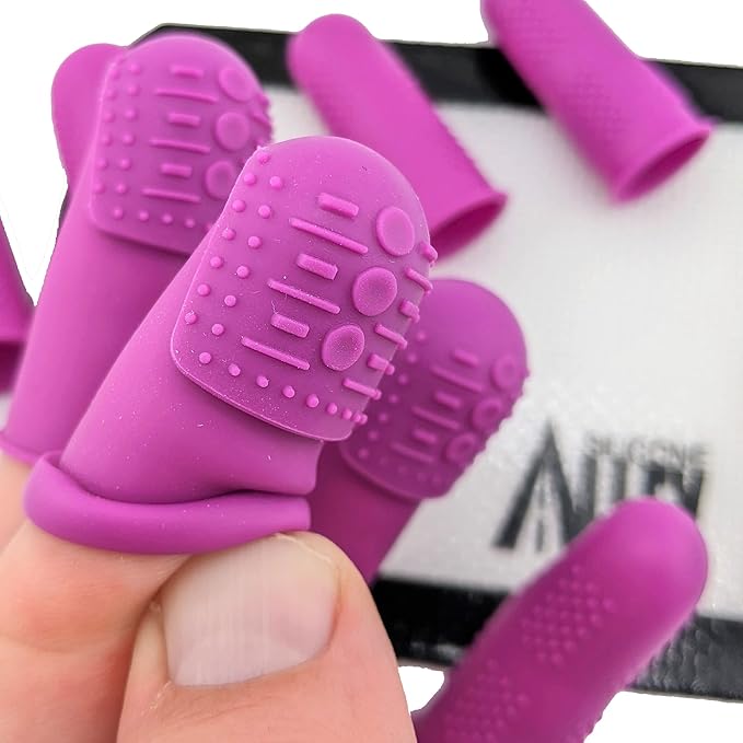 THIK-Grip Thimbles (3) + Standard Finger Protectors (6) | 9-Pack | Silicone Non-Stick Mat (1) | Needle Holder Wristband (1) - for Hot Glue | Sewing | Crafts | Felt - Women's Sizing