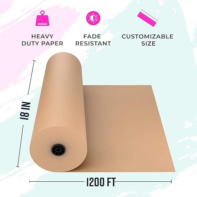Bryco Goods 18” x 14400 (1200 ft) Large Brown Kraft Paper Roll for Packing, Moving, Shipping, Wrapping, Void Fill, Floor Protection & Crafts - Made in USA