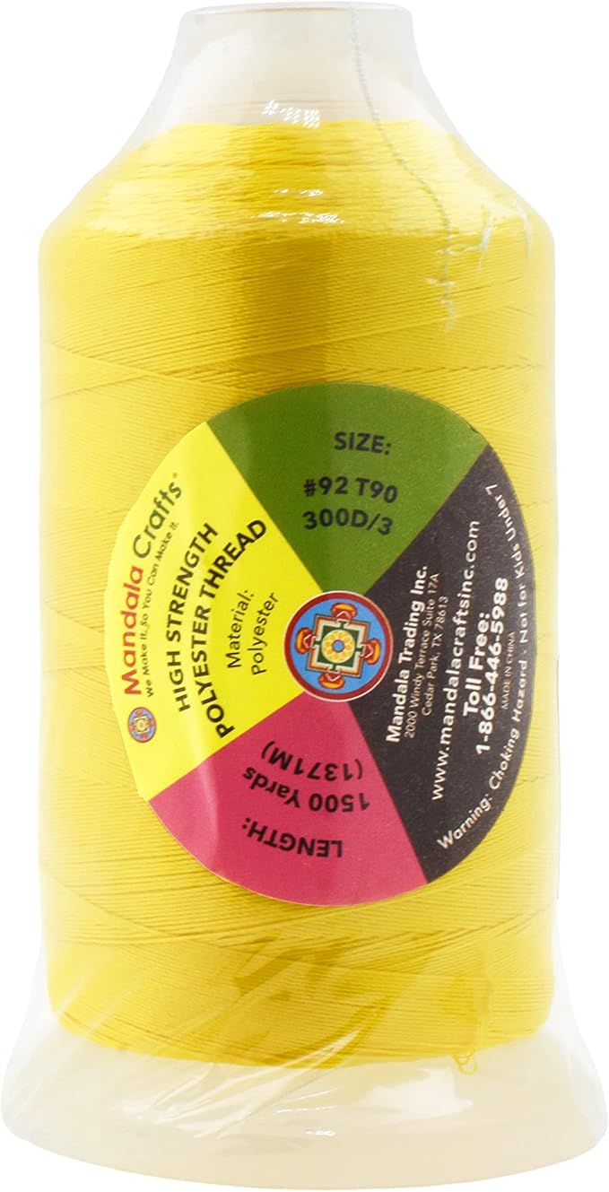 Mandala Crafts Yellow Heavy Duty Thread - 1500 Yds Tex 90 Bonded Polyester Threads for Sewing Drapery, Jeans, Leather, Hair, Outdoor Marine Upholstery