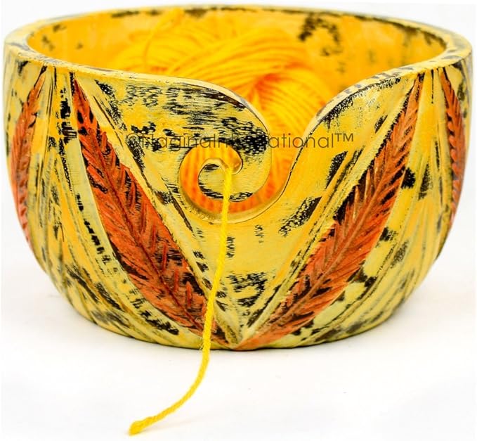 Exquisite Premium Yarn Ball Storage Bowls | Hand Painted Lovely Decor Yet Functional Yarn Dispenser (Small (6 x 3 x 6 Inches), Autumn Yellow)
