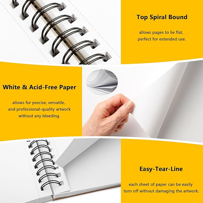 WINNER 9" x 12" Sketch Book 4 Pack, 400 Sheets Spiral Bound Art Sketchbook, 68lb/100gsm White Acid Free Drawing Pad, Sketching Drawing Writing Sketch Pad, Art Supplies for School, Kids, Adults &Teens