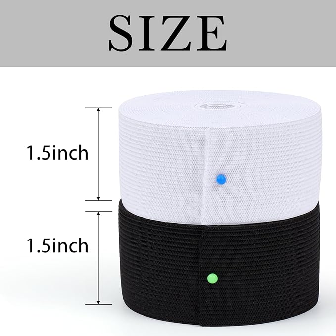 XKDOUS Elastic Band for Sewing, 1.5 Inch 12 Yards 2 Roll Knit Bands for Sewing Waistband and Pants Waist, High Elasticity(6 Yard White, 6 Yard Black)
