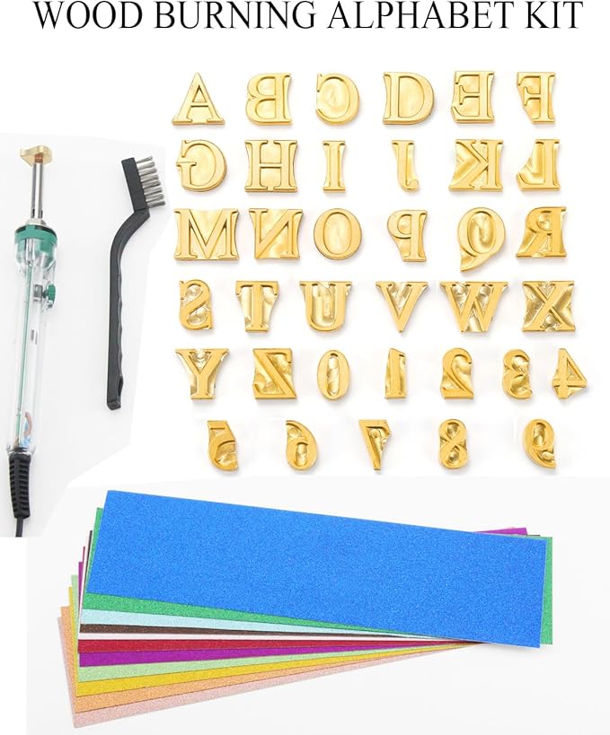 3/4" Wood Burning Letter Kit with Electric Branding Iron, 36 Pcs Wood Burning Kit with Letter & Number Stamps for Wood Leather Hats Branding, DIY Gifts for Wedding Birthday Christmas